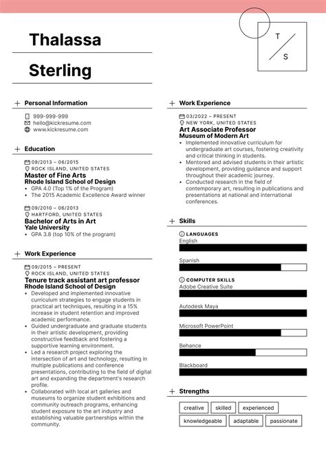 Tenure Track Assistant Art Professor Resume Sample | Kickresume