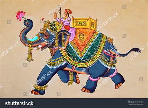 Traditional Indian Rajasthani Wall Painting Elephant Stock Illustration ...