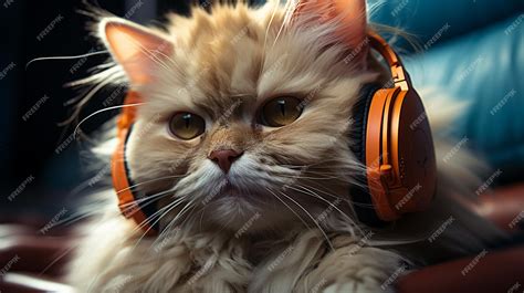 Premium AI Image | cute cat with headphones on the floor