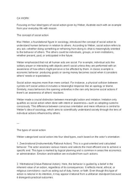 CA WORK: Exploring Weber's Four Ideal Types of Social Action in ...