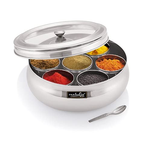 Buy NATULIX Stainless Steel Belly Shape Masala box for Kitchen | Spice ...