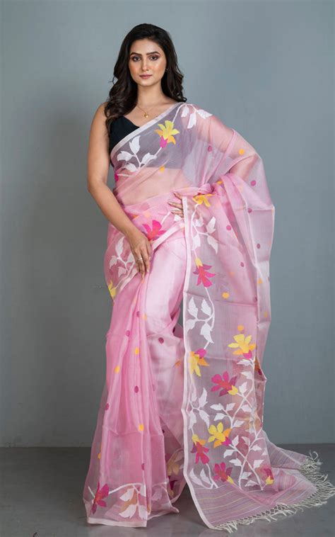 Premium Quality Hand Woven Floral Nakshi Work Muslin Silk Dhakai Jamda ...