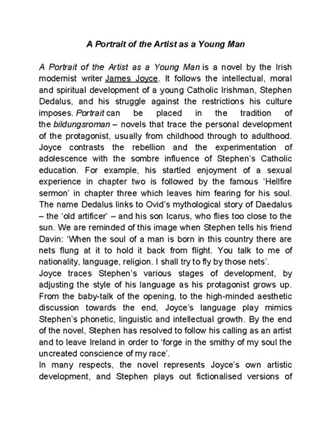 A Portrait of the Artist as a Young Man Stream of Consciousness - A ...