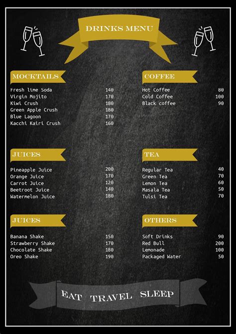 Menu at The Lotus Resort, India