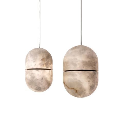 Pod Pendant – Oval Alabaster Hanging Lamp Shades – Prakash Lights