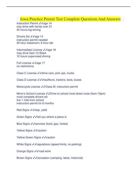 Iowa Practice Permit Test Complete Questions And Answers - Iowa Permit ...