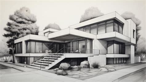 Detailed pencil drawing of modern house with steps | Premium AI ...