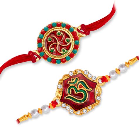 Sukkhi Ethnic Gold Plated OM Meenakari Rakhi Combo (Set of 2) with Rol ...