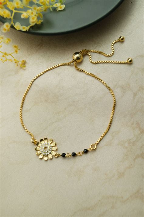 Floral Beauty Gold Plated Sterling Silver Adjustable Mangalsutra ...
