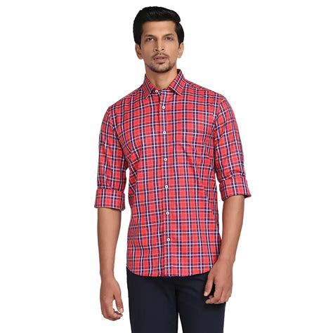 Men Red Tailored Fit Checks Cotton Full Sleeve Shirts – MyRaymond