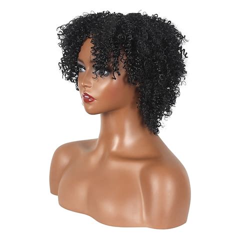 Synthetic Wig Afro Curly Asymmetrical Wig Short Natural Black Synthetic ...
