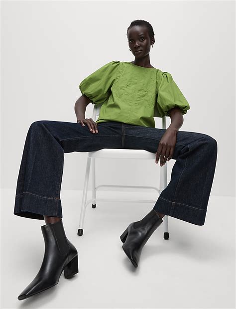 Buy Pure Cotton Embroidered Puff Sleeve Blouse at Marks & Spencer