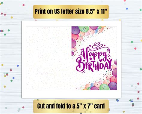 Printable Happy Birthday Balloons and Confetti Greeting Card, Digital ...