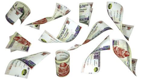 3D rendering of 200 Egyptian pound notes flying in different angles and ...