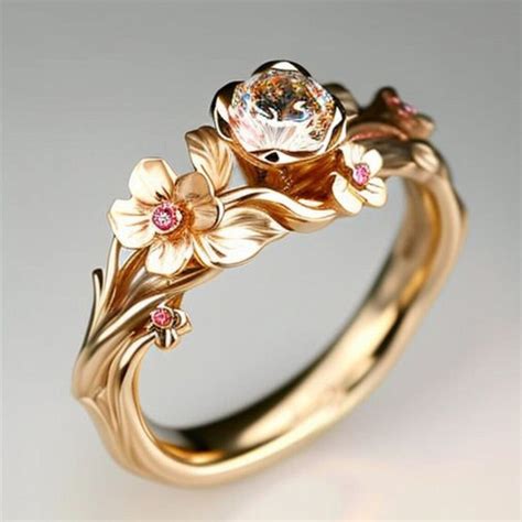 Flower Engagement Ring, Cherry Blossom Engagement Ring, Morganite Engagement Ring, Statement ...