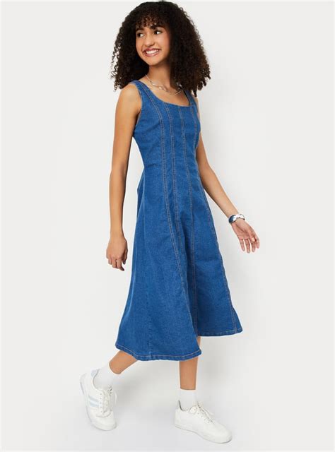 Buy Women Panelled Midi Denim Dress Online at just Rs. 1299.0 ...