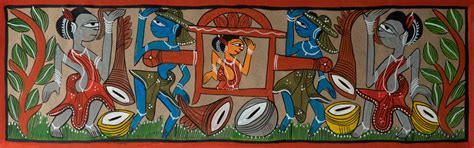 The Palanquin Ceremony: Santhal Pattachitra | Folk Wall Art for sale