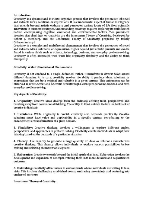 Assignjment-1 - assignment 1 - Introduction: Creativity is a dynamic ...