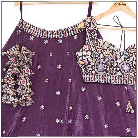 Rosy Purple color Sequence Thread Embroidery work Designer Lehenga Cho ...