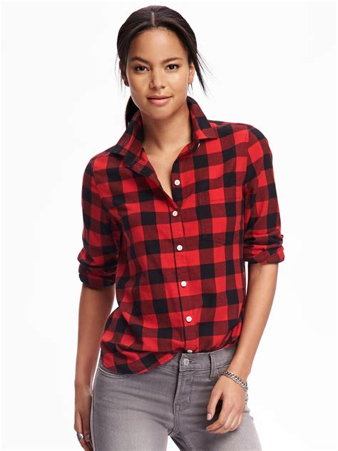 women's fitted red flannel shirt - Zoila Bunn