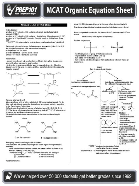 MCAT Prep Organic Equation Sheet | Isomer | Chirality (Chemistry)