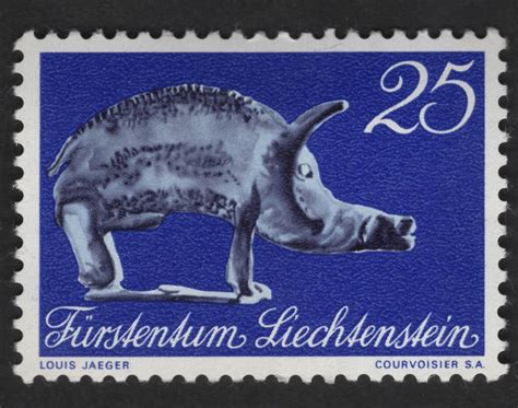 SCG12709 - Liechtenstein 25 Rappen Prehistoric Animal Sculpture Stamp ...