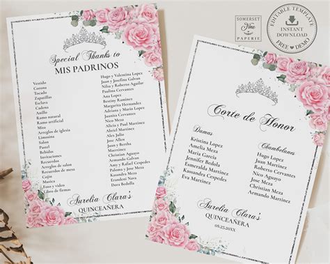 Quinceanera Padrino List Printable - Printable Learning Sheets