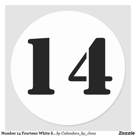 Number 14 Fourteen White Stencil Numbers by Janz Classic Round Sticker ...