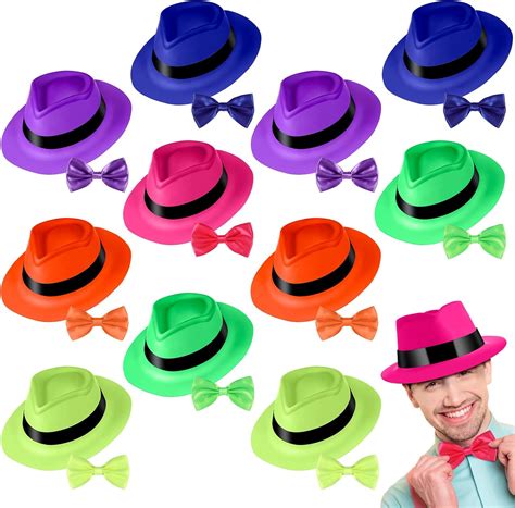 12 Pack Neon Fedora Dress Hats Gangster Plastic India | Ubuy