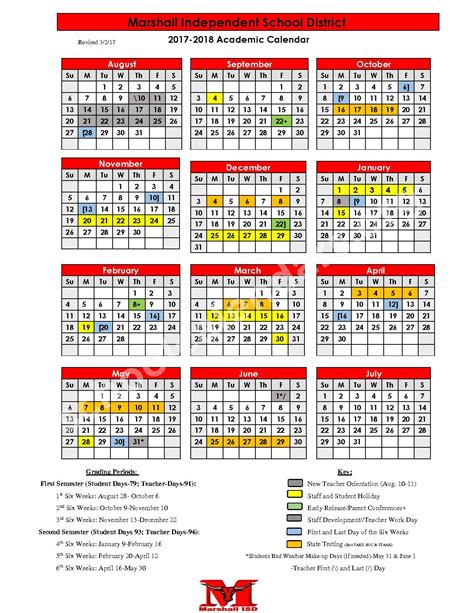 Marshall Independent School District Calendars – Marshall, TX