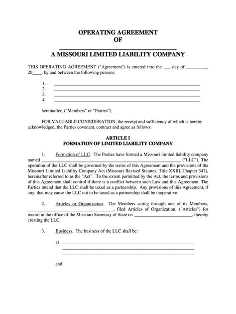 Missouri LLC Operating Agreement - Fill Out, Sign & Share Online ...