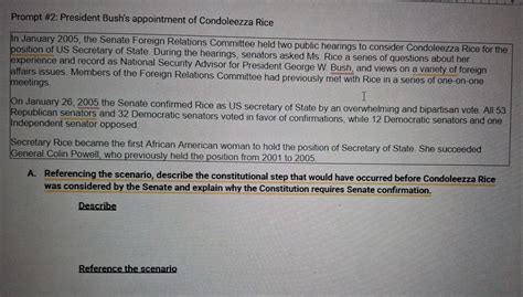 Solved: Prompt #2: President Bush's appointment of Condoleezza Rice In ...