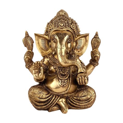 Buy Artvarko Brass Ganesha Bhagwan Idol Taj Ganesh Statue Ganpati Murti ...
