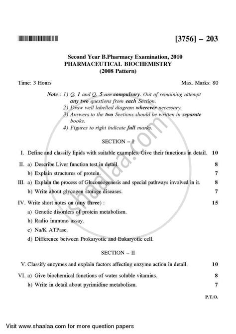 Pharmaceutical Biochemistry 2008-2009 Bachelor of Pharmacy (Yearly ...
