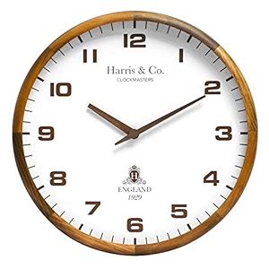 HARRIS & CO. CLOCKMASTERS Wooden Analog Wall Clock With Leather Dial ...