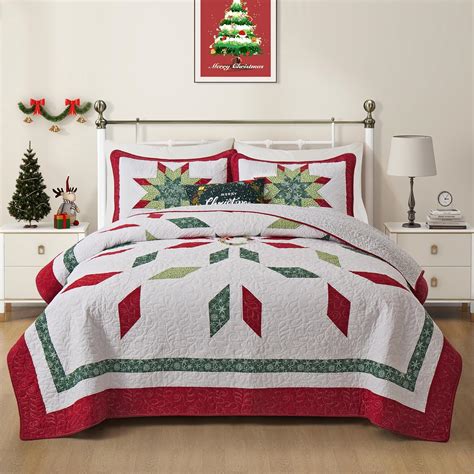 Amazon.com: NELIFDER Christmas Bedding Queen Size Quilt Set 100% Cotton ...