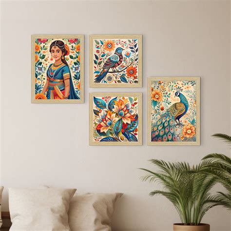 Madhubani Art Paintings, Wall Painting for Living Room, Multicolor, Se ...