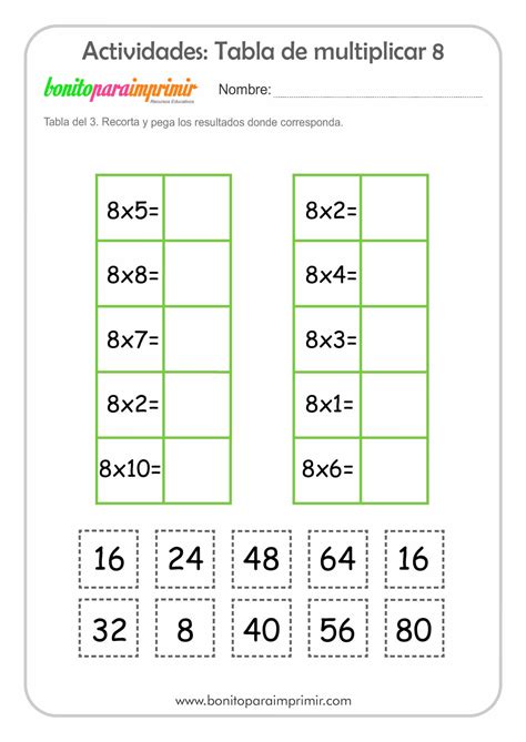 Tabla de multiplicar del 8 - BONITO PARA IMPRIMIR