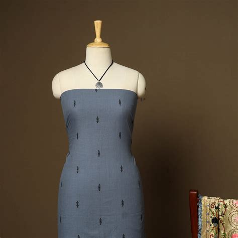 Grey 2pc Cotton Unstitched Jacquard Dress Material Suit Set with ...