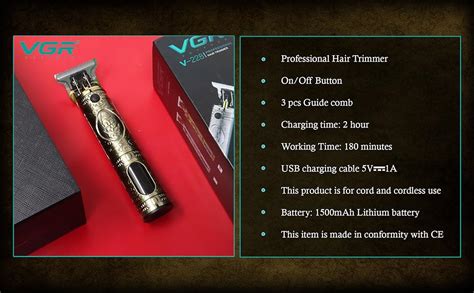 VGR V-228 Professional Hair Clipper with LED display Runtime: 180 min ...