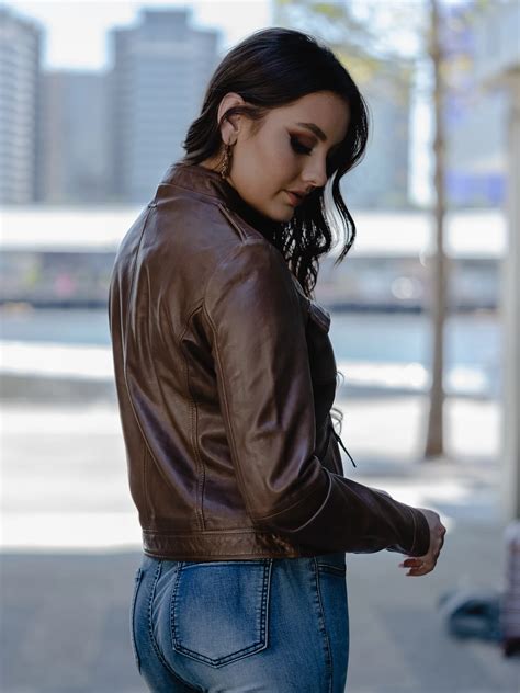 Dark Brown Leather Jacket Womens | Band Collar