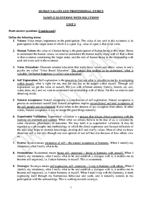 UHV Sample Question Bank: Human Values and Professional Ethics - Studocu