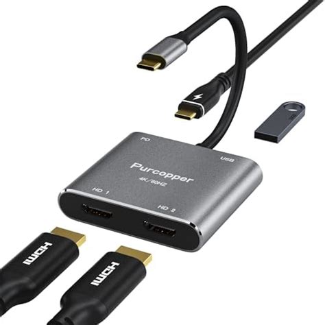 Purcopper Usb C To Hdmi Multiport Adapter,4 In 1 Type-C Hub With Dual ...