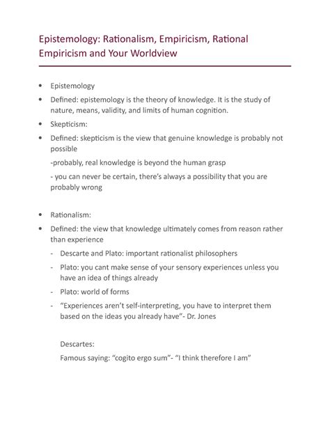 Epistemology- Part 1 - Epistemology: Rationalism, Empiricism, Rational ...