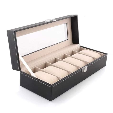HUBTURE Watch Box Organizer PU Leather 6 Slots Wrist Watch Display Box ...