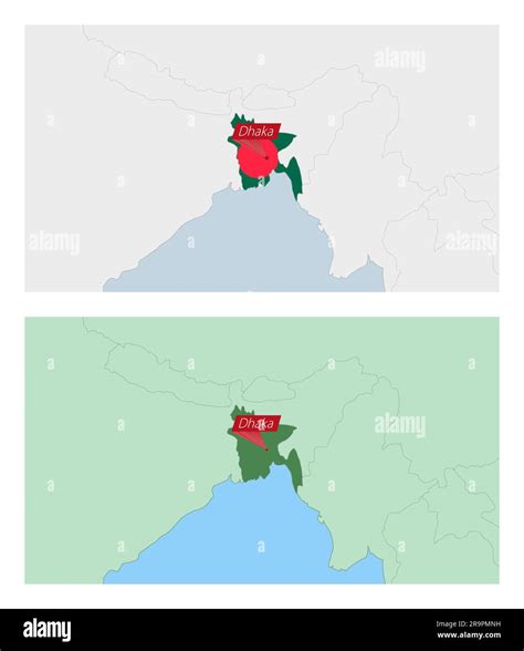 Bangladesh map with pin of country capital. Two types of Bangladesh map with neighboring ...