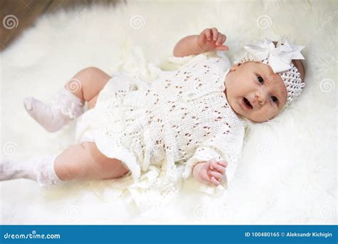 Portrait of a Beautiful Baby Girl in a White Dress Stock Image - Image ...