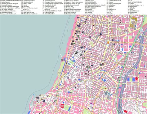 Map of Tel Aviv tourist: attractions and monuments of Tel Aviv