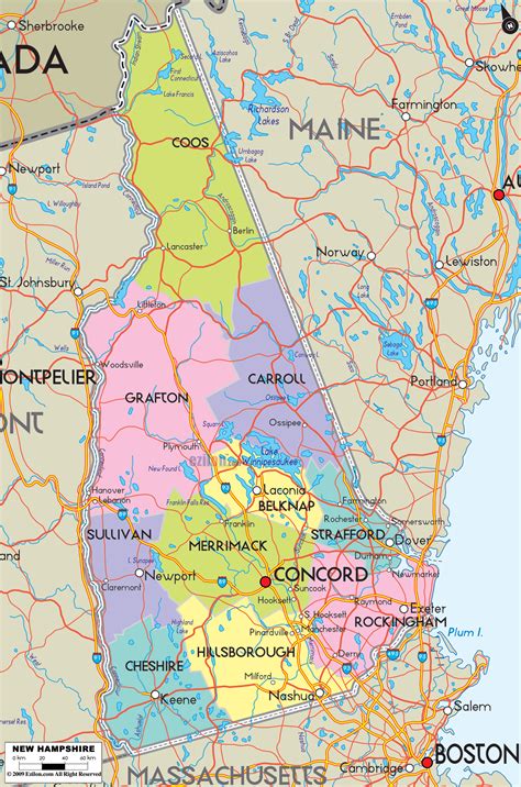 Map of State of New Hampshire, with outline of the state cities, towns and counties. State roads ... - outline of new hampshire