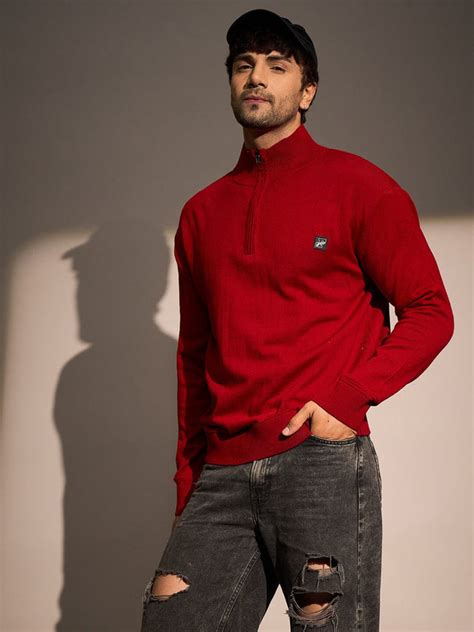 Red Turtle Neck Quarter Zip Sweater | Buy Mens Sweaters | Fugazee – FUGAZEE